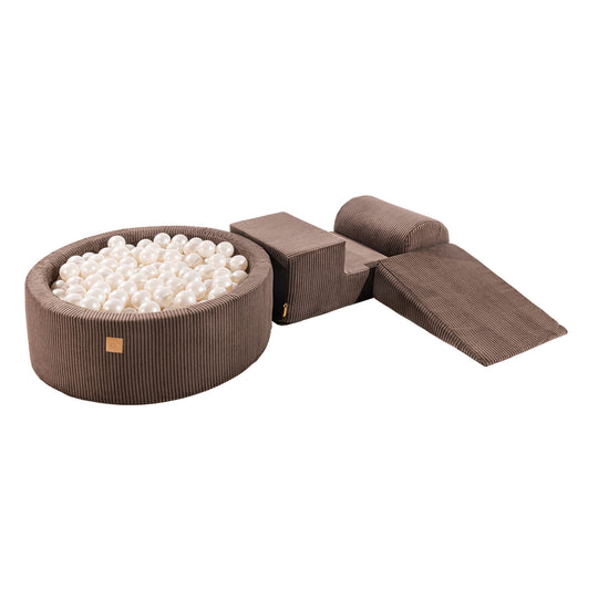 Aesthetic Corduroy Brown Foam Play Set with Round Ball Pit