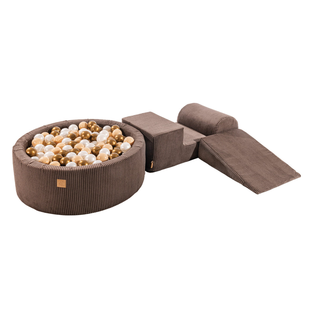 Aesthetic Corduroy Brown Foam Play Set with Round Ball Pit