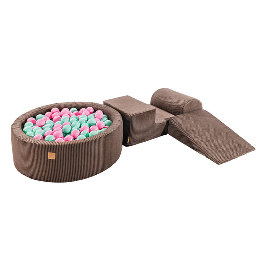 Aesthetic Corduroy Brown Foam Play Set with Round Ball Pit